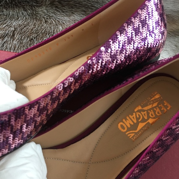 SALVATORE FERRAGAMO Varina Purple Sequin Flats 9 C - Picture 4 of 7
